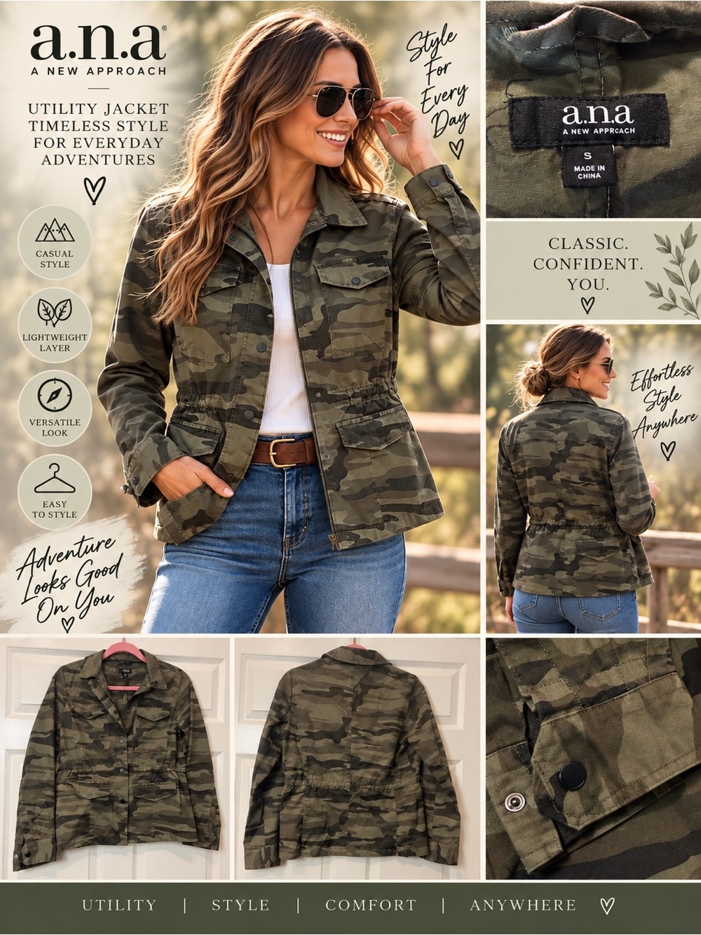 a.n.a Women’s Camo Utility Jacket Size S Military Field Jacket Green